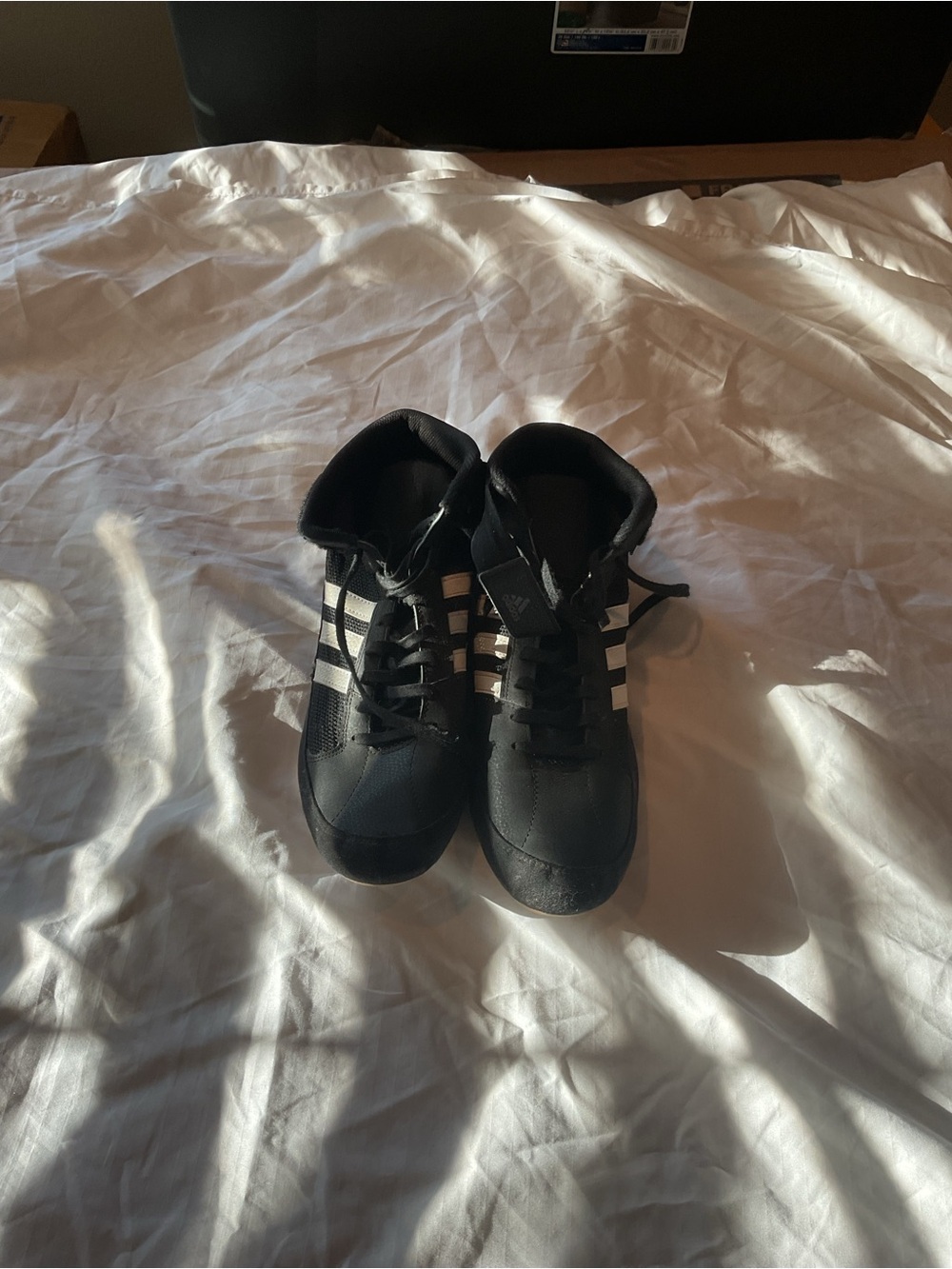 adidas Black and White High-Top Wrestling Athletic Sneakers
